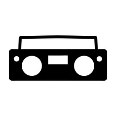 Black and white silhouette illustration of a boombox stereo system music player