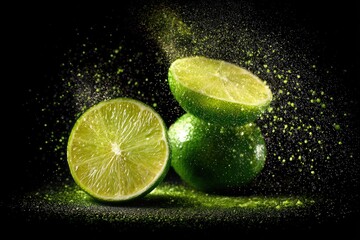 Fresh lime slices with powder explosion
