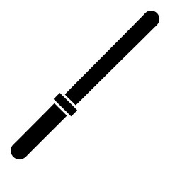 Black minimalist image depicting a round ended black baton or rod object