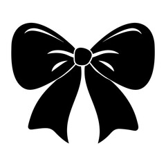 Elegant black and white graphic illustration of a bow with flowing loops