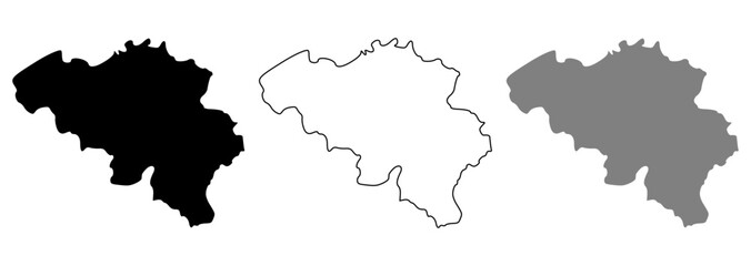 belgium map vector set on white background. Map in various style outline, black, and gray