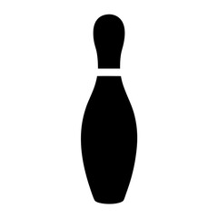 A Single Black Bowling Pin Standing Vertically on a White Background