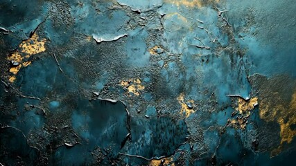 Teal and gold textured surface; distressed, cracked paint effect - Powered by Adobe