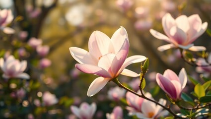 Fototapeta premium magnolia flower with elegant petals blooming in spring