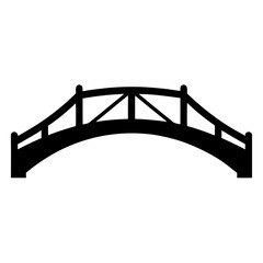 Simple black silhouette illustration of an arched pedestrian bridge over water