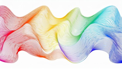 Abstract Wavy Pattern on White Background. 3D Rainbow Color Waves Graphic