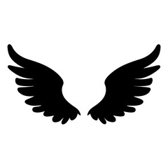 Two stylized black wings spread wide on a white background drawing