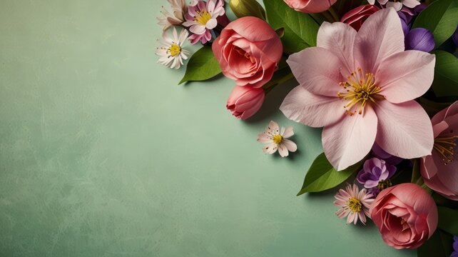 beatiful spring flowers on paper background