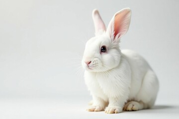 Obraz premium White angora rabbit sitting against seamless white , seamless, angora