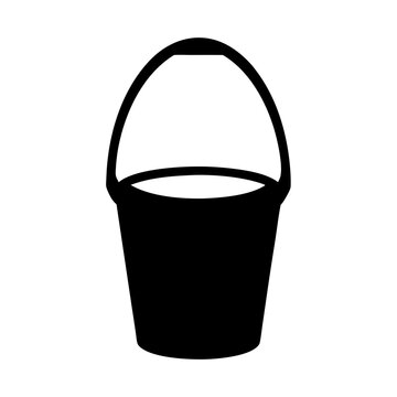 recommend clip art: A simple black and white drawing of an empty bucket with handle