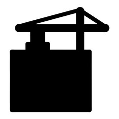 Black silhouette of a construction crane with a large square base