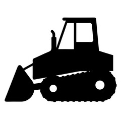 Silhouette of a powerful bulldozer ready for heavy construction work operations