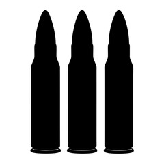 Three black rifle rounds with a simple and stark black silhouette