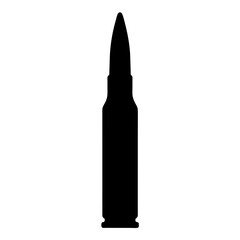 Silhouette of a rifle bullet isolated on white background, weapon concept