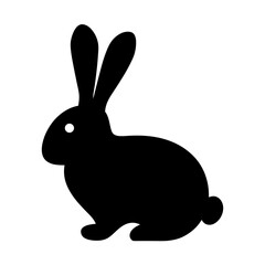 Silhouette of a black rabbit facing left, standing against white background