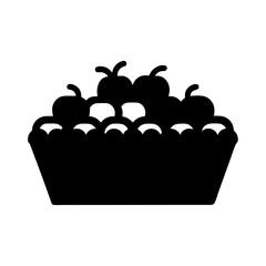 Black and white silhouette image of a basket filled with delicious fruits
