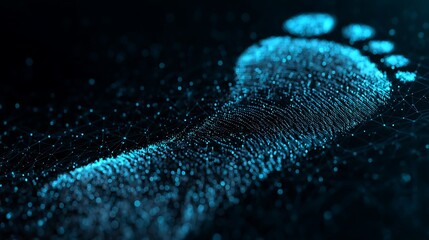 Digital identity and cyber footprint tracking in the virtual world, a conceptual image of a digital fingerprint forming a footprint, symbolizing one, s online presence and data trail