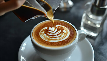 Barista Pouring Latte Art into Coffee Cup