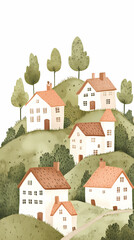 Naklejka premium Charming Hillside Village Scene