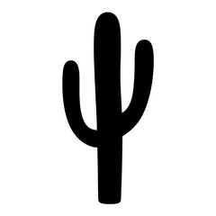 Stylized Black Silhouette of a Saguaro Cactus Plant on a White Background