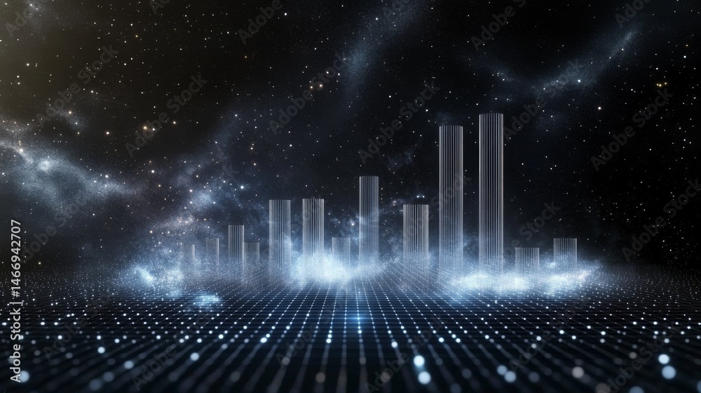 Fototapete a futuristic d bar graph with digital effects, showing bars rising from a glowing grid, set against 