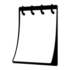 Blank notepad with ring binding and curved page in black silhouette