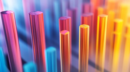 Fototapeta premium A minimalistic D bar graph composed of translucent bars in various shades, displayed on a clean white surface, emphasizing the clarity and simplicity of data representation.