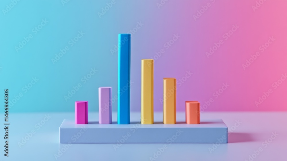 Poster A minimalistic bar graph with well-defined bars in soft pastel colors, representing financial data, presented on a white surface with subtle lighting for clarity.