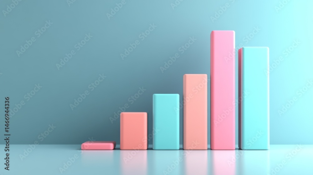 Fototapete a minimalistic bar graph with well-defined bars in soft pastel colors, representing financial data, 