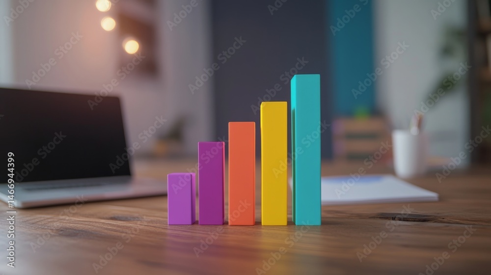 Fototapete a minimalistic business bar graph with solid-colored bars arranged in ascending order, displayed on 