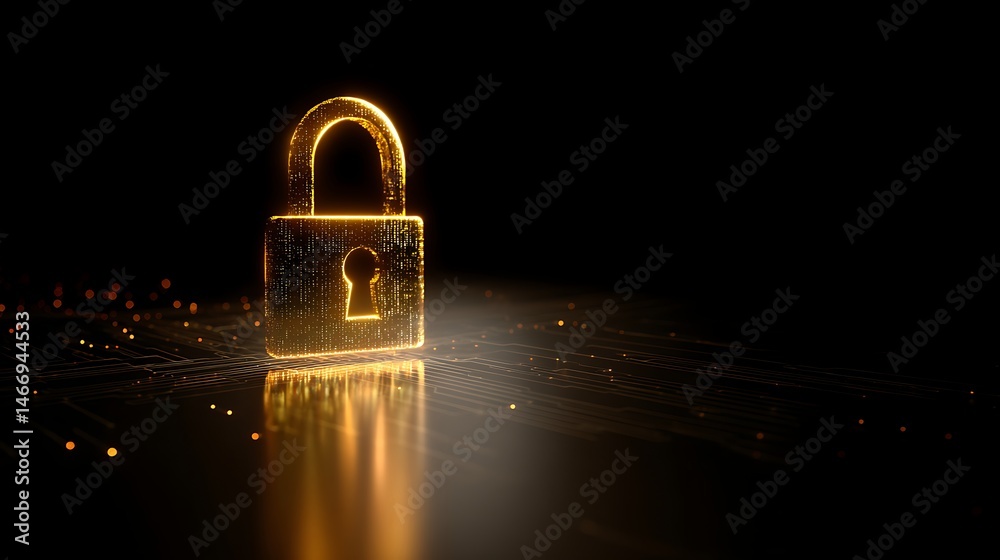 Poster Digital padlock icon in yellow color on a dark background representing the concept of cybersecurity data privacy protection and secure access to online systems and networks