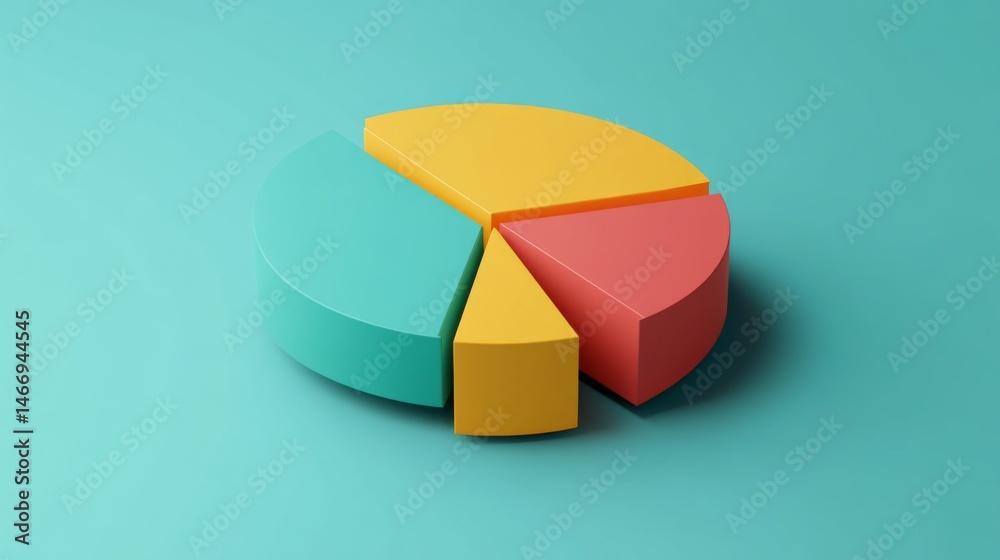 Poster A minimalist D pie chart with clearly defined segments in bold colors, displayed on a smooth gradient background, emphasizing simplicity in data visualization.