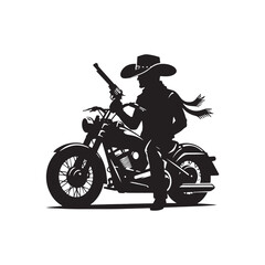 Fototapeta premium Western Biker with Hat Vector Silhouette, Cowboy Style, Biker Rider, Leather Jacket, Western Motorcycle, Hat, Biker Attitude, Wild West 