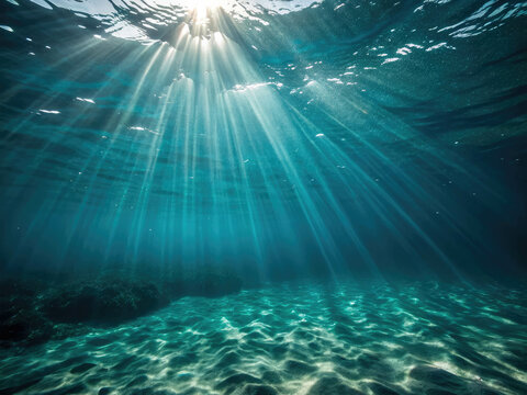 Fond de l'océan ave des rayons de soleil sous l'eau