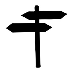 Silhouette of a wooden two way direction sign on a white background