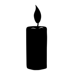 Minimalist Black Silhouette of a Burning Candle on a White Background