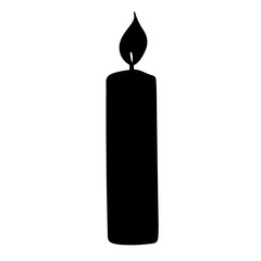 A dark silhouette of a candle with a burning flame at the top