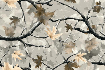 Vector camouflage pattern. Hunting camouflage seamless pattern background.Incorporating branches and leaves for cover in a hunting environment © Adil Rasheed