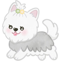 Cute Dog paper texture hand drawn illustration with transparent background