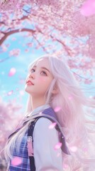 Serene Girl Under Cherry Blossoms