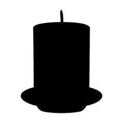 Monochrome silhouette of a cylindrical candle with a wick on a holder