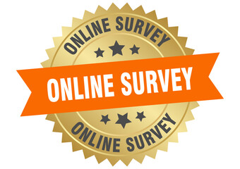 online survey. online survey round orange and gold label isolated on transparent background