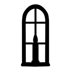 Silhouette of a candle in a window with an arch on top