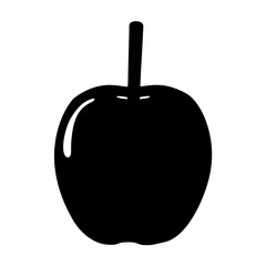 A Black Silhouette of a Stylized Apple with Stem on White Background