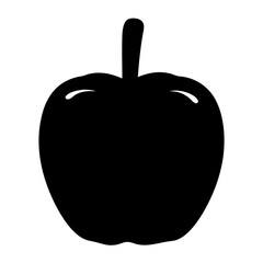 Simple black silhouette of an apple with a stem on white background