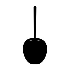 Silhouette of a candy apple with a stick against white backdrop