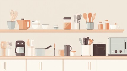 Fototapeta premium A kitchen scene with an empty shelf on the wall