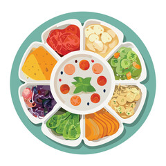 Vegetable soup and set of various vegetables - vector illustration