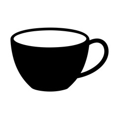 Black silhouette of a coffee cup on a white background graphic