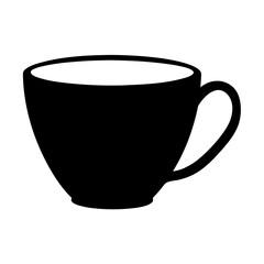 A minimalistic black and white graphic representation of a teacup silhouette